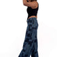 Indigo Low Waist Patchwork Wide-Leg Jeans