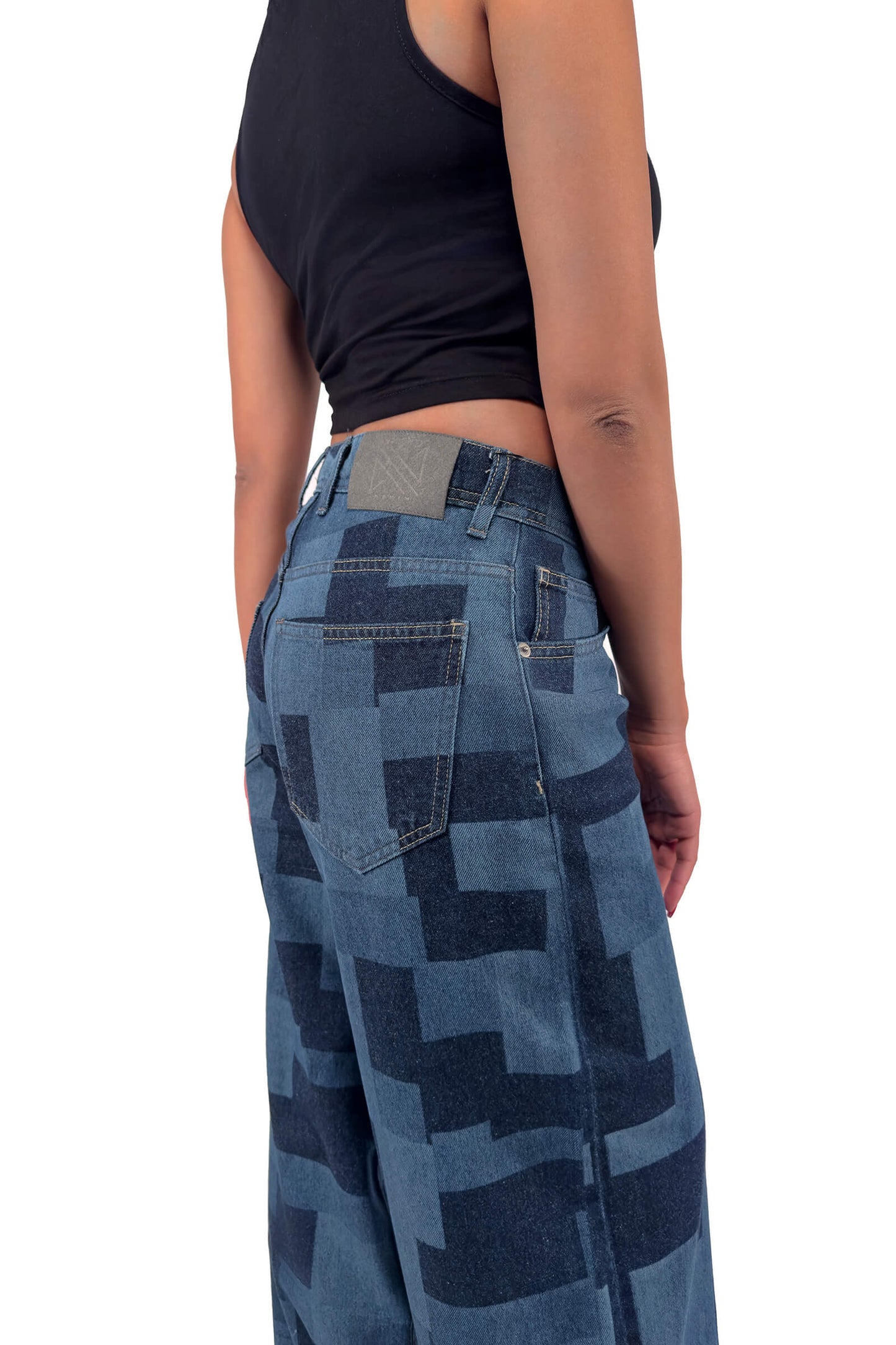 Indigo Low Waist Patchwork Wide-Leg Jeans