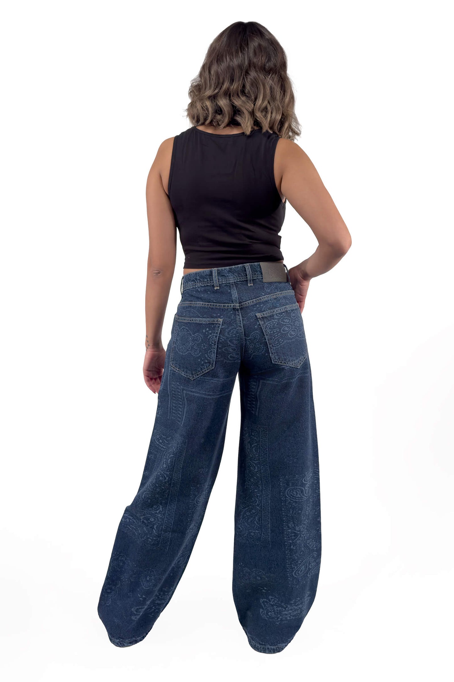 Midnight Low Waist Paisley Wide-Leg Jeans