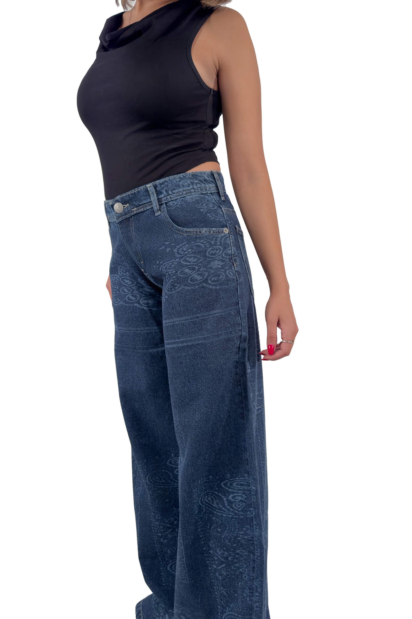 Midnight Low Waist Paisley Wide-Leg Jeans