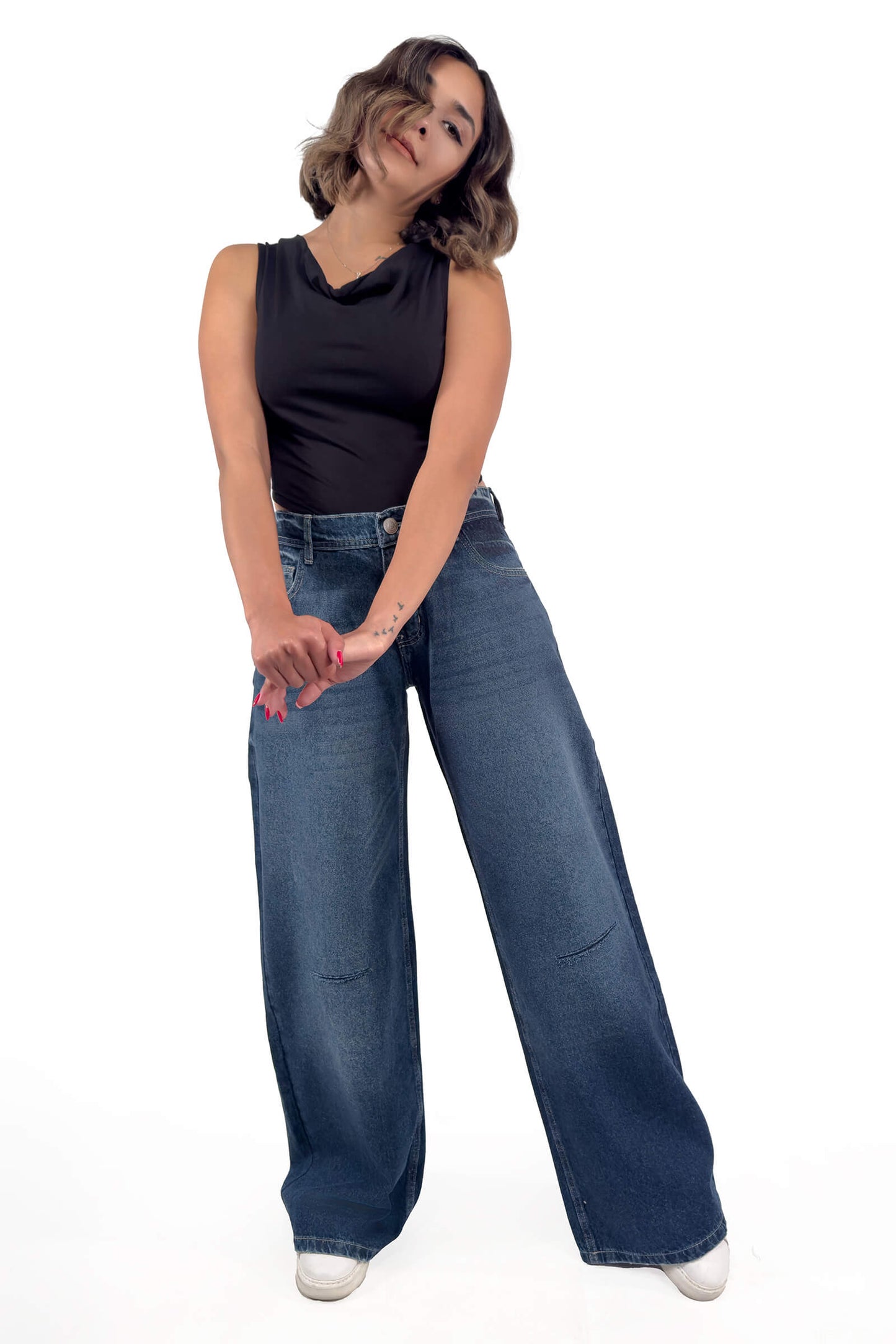 Navy Bella Eco-Friendly Low Waist Wide-Leg Jeans