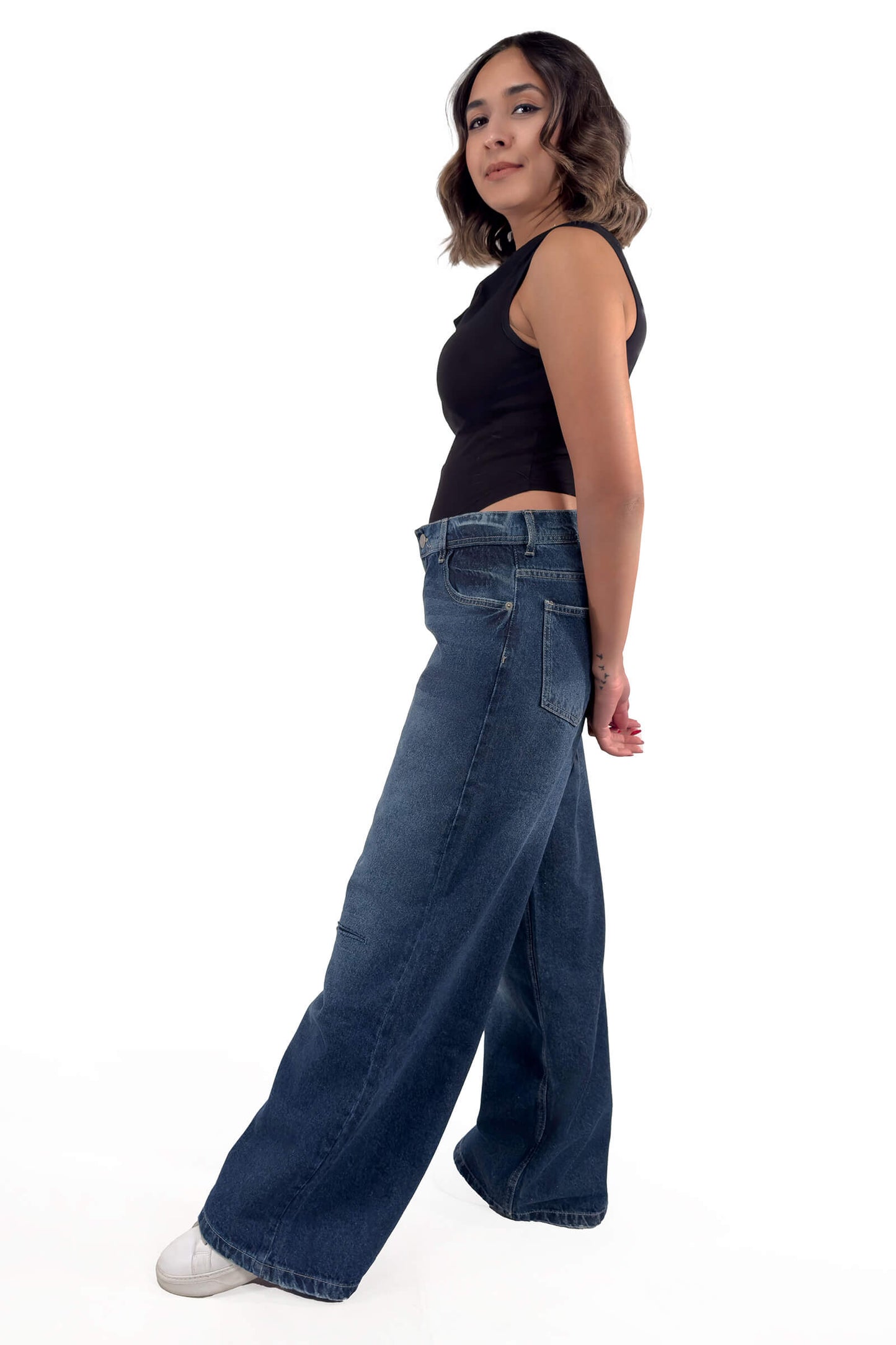 Navy Bella Eco-Friendly Low Waist Wide-Leg Jeans