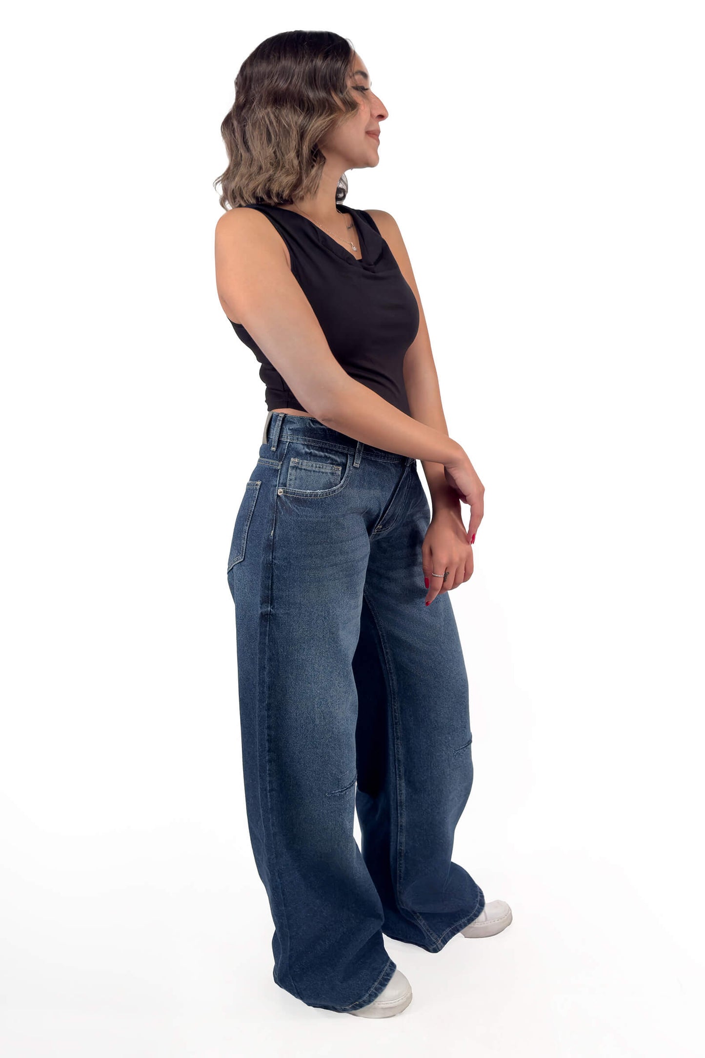 Navy Bella Eco-Friendly Low Waist Wide-Leg Jeans