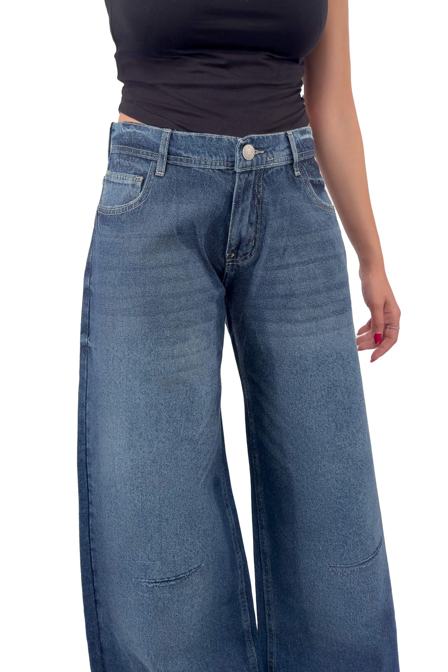 Navy Bella Eco-Friendly Low Waist Wide-Leg Jeans