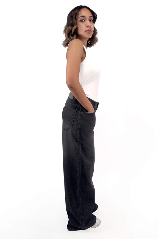 Noir Bella Eco-Friendly Low Waist Wide-Leg Jeans