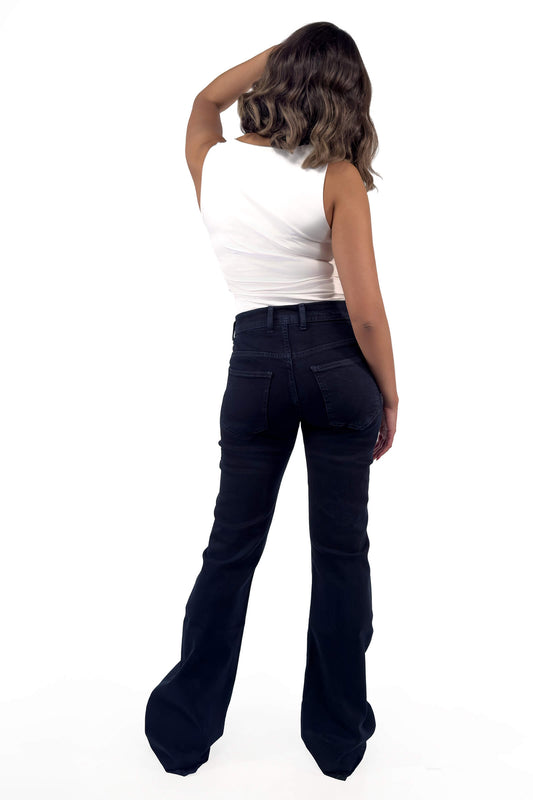 Jet Navy Blue Victoria Slim Low Waist Flare Jeans