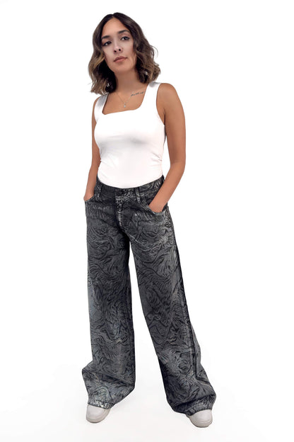 Silver Charcoal Marble Bella Low Waist Wide-Leg Jeans