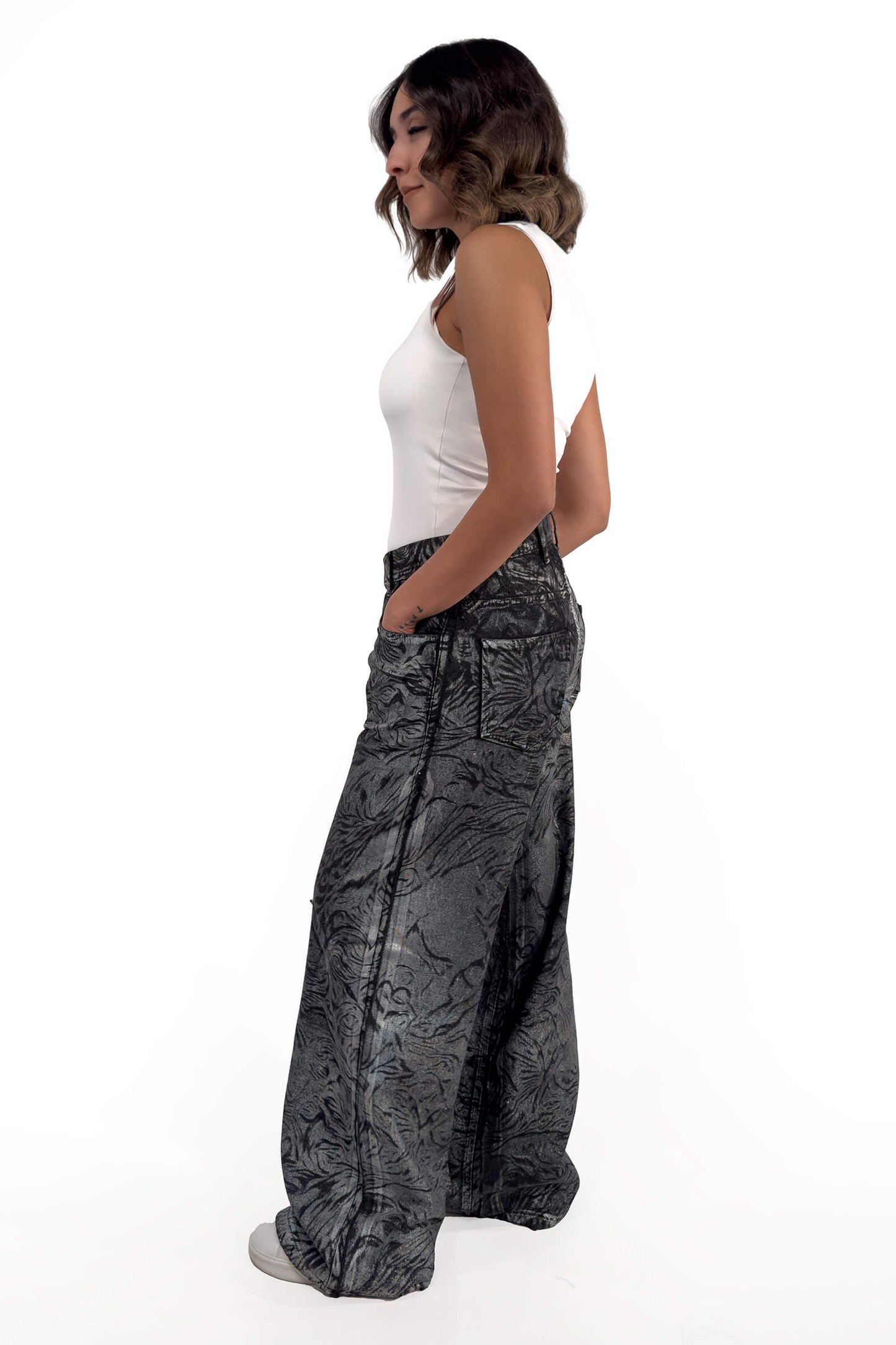 Silver Charcoal Marble Bella Low Waist Wide-Leg Jeans