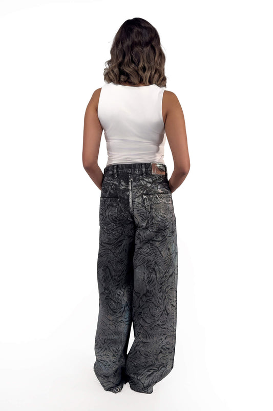 Silver Charcoal Marble Bella Low Waist Wide-Leg Jeans