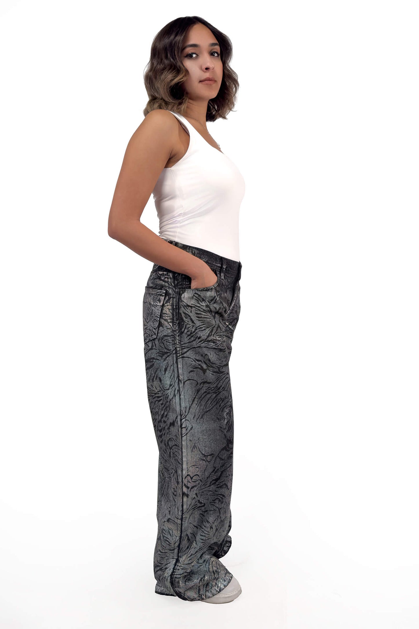 Silver Charcoal Marble Bella Low Waist Wide-Leg Jeans