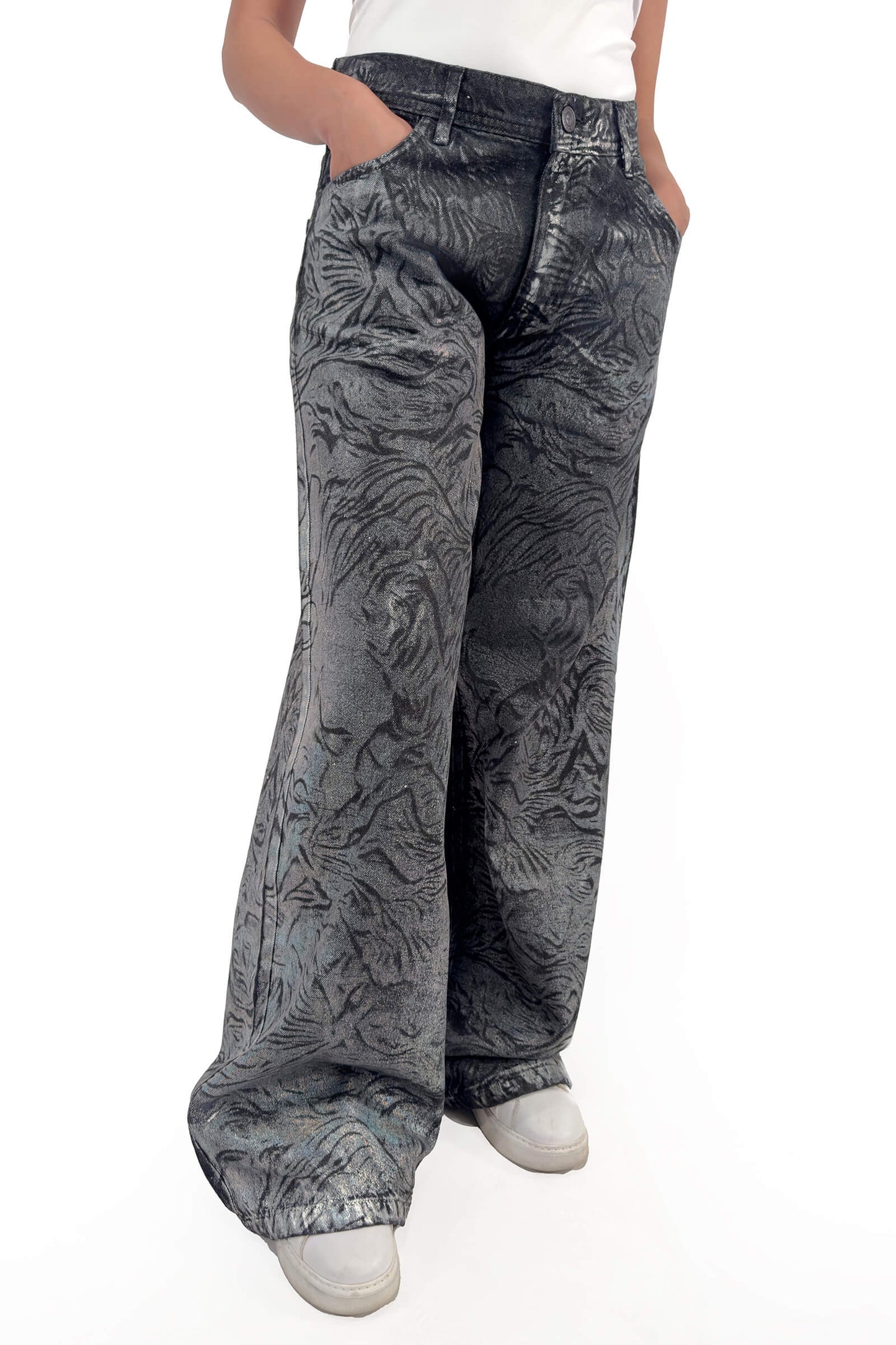 Silver Charcoal Marble Bella Low Waist Wide-Leg Jeans