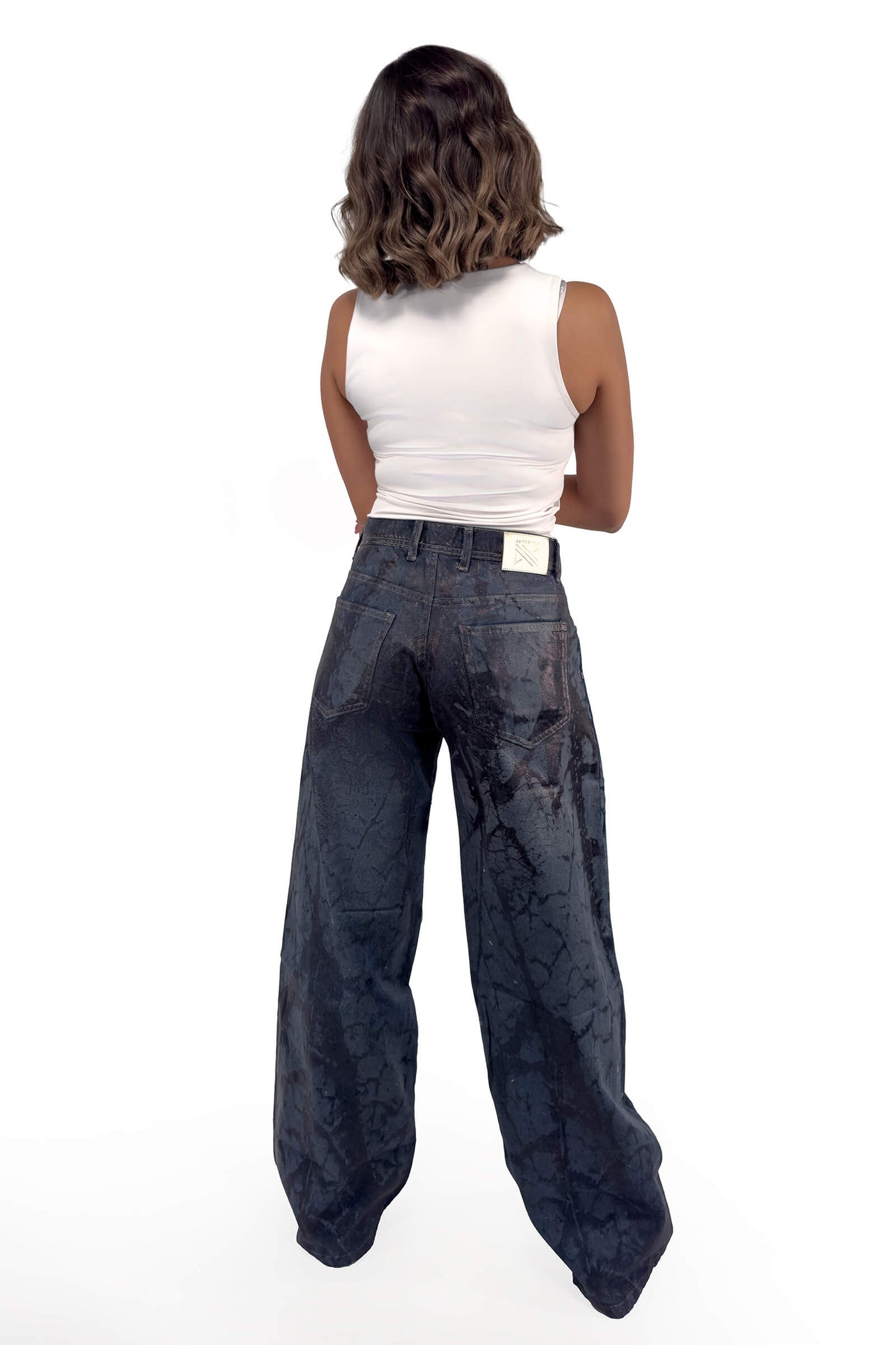 Midnight Luxe Low Waist Leather-Effect Wide-Leg Jeans