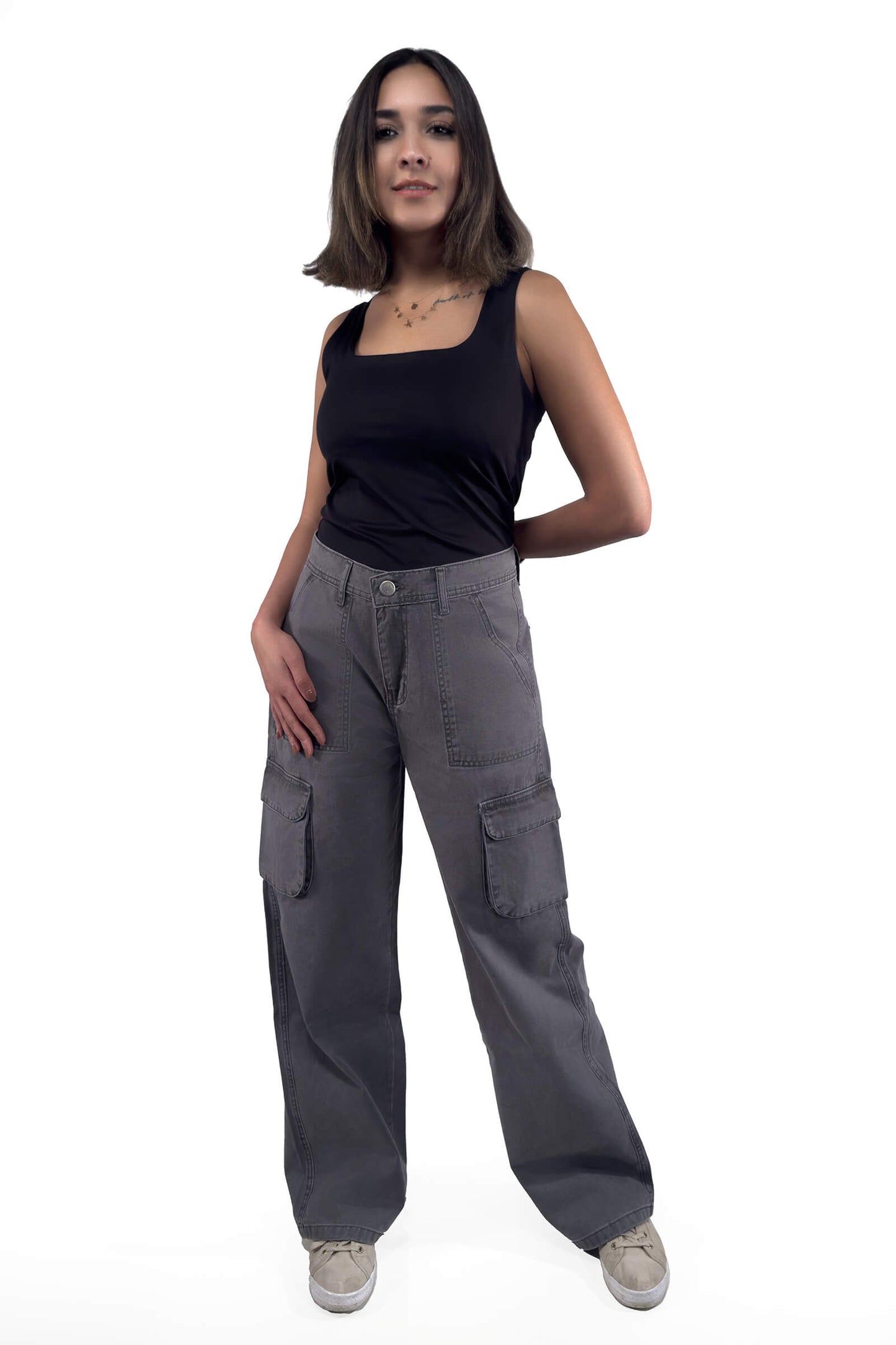 Slate Grey Gia Cargo Wide-Leg Jeans