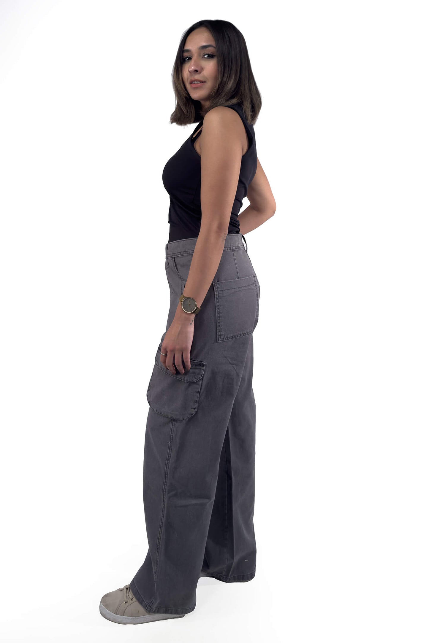 Slate Grey Gia Cargo Wide-Leg Jeans