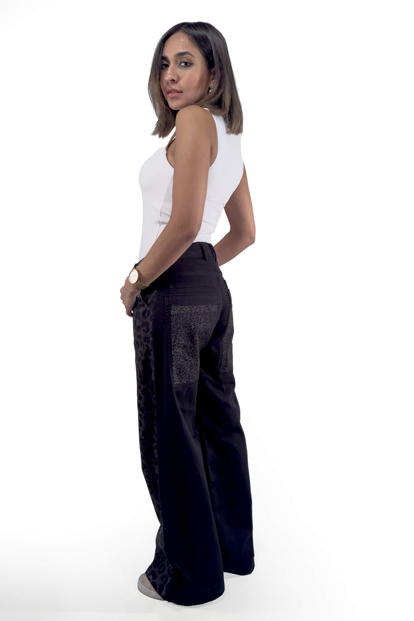 Black Cheetah Glam Low Waist Wide-Leg Jeans