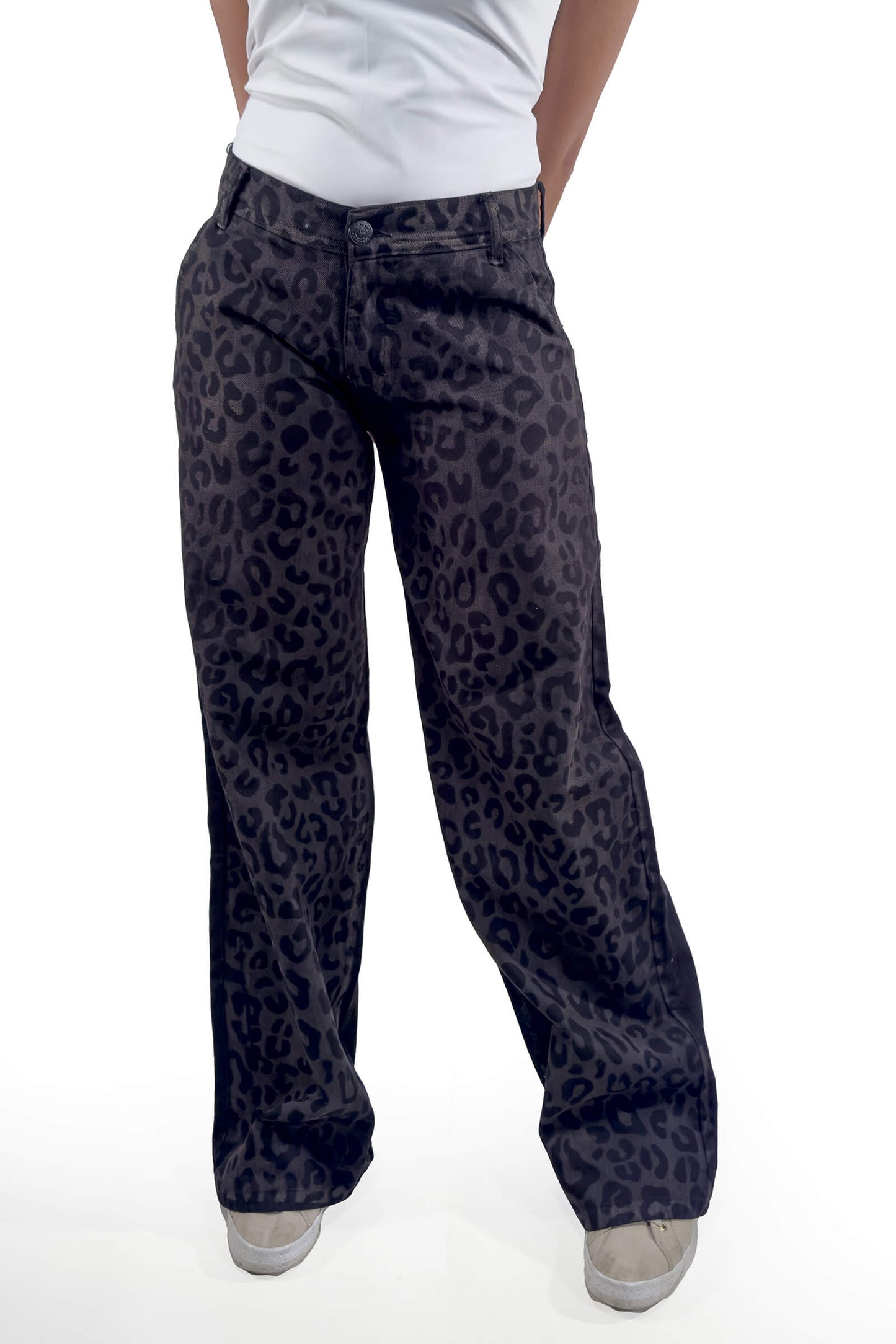 Black Cheetah Glam Low Waist Wide-Leg Jeans