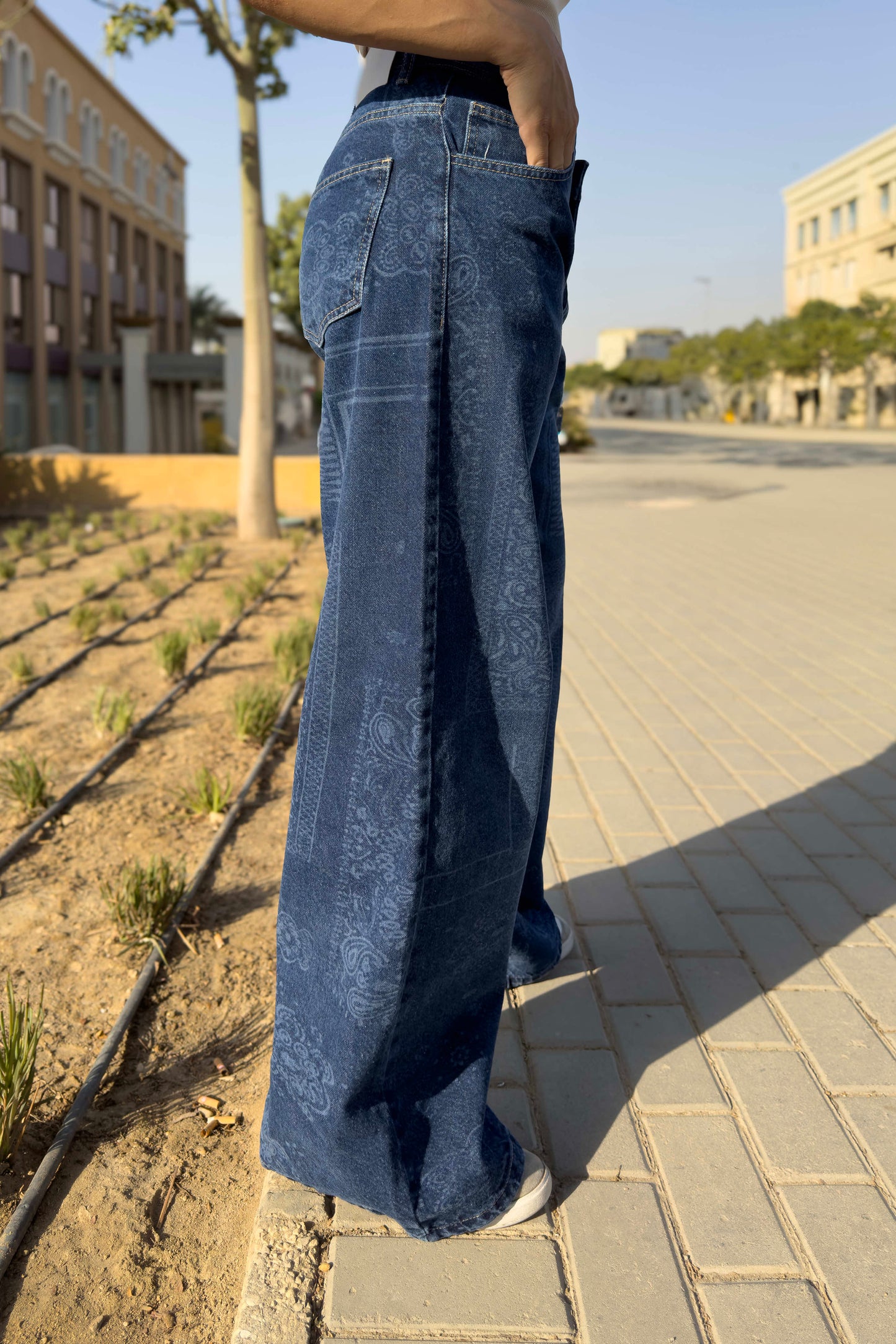 Midnight Low Waist Paisley Wide-Leg Jeans