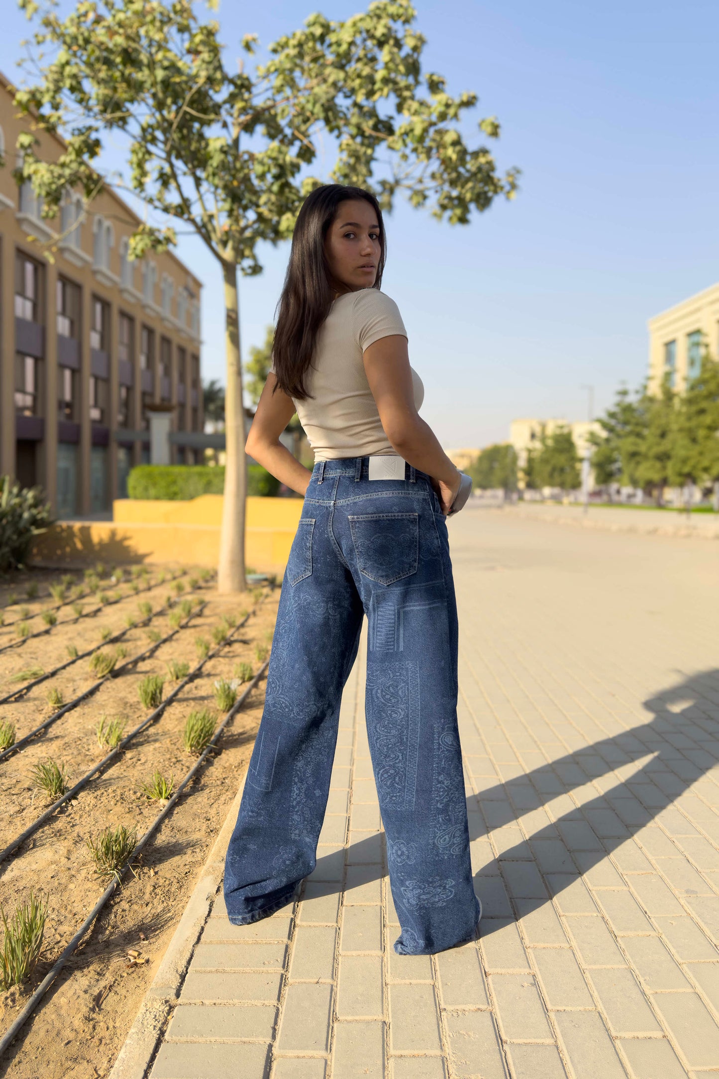 Midnight Low Waist Paisley Wide-Leg Jeans