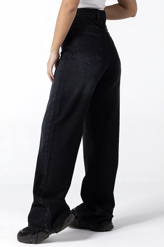 Classic High-Waisted Wide-Leg Sand Jeans in Black