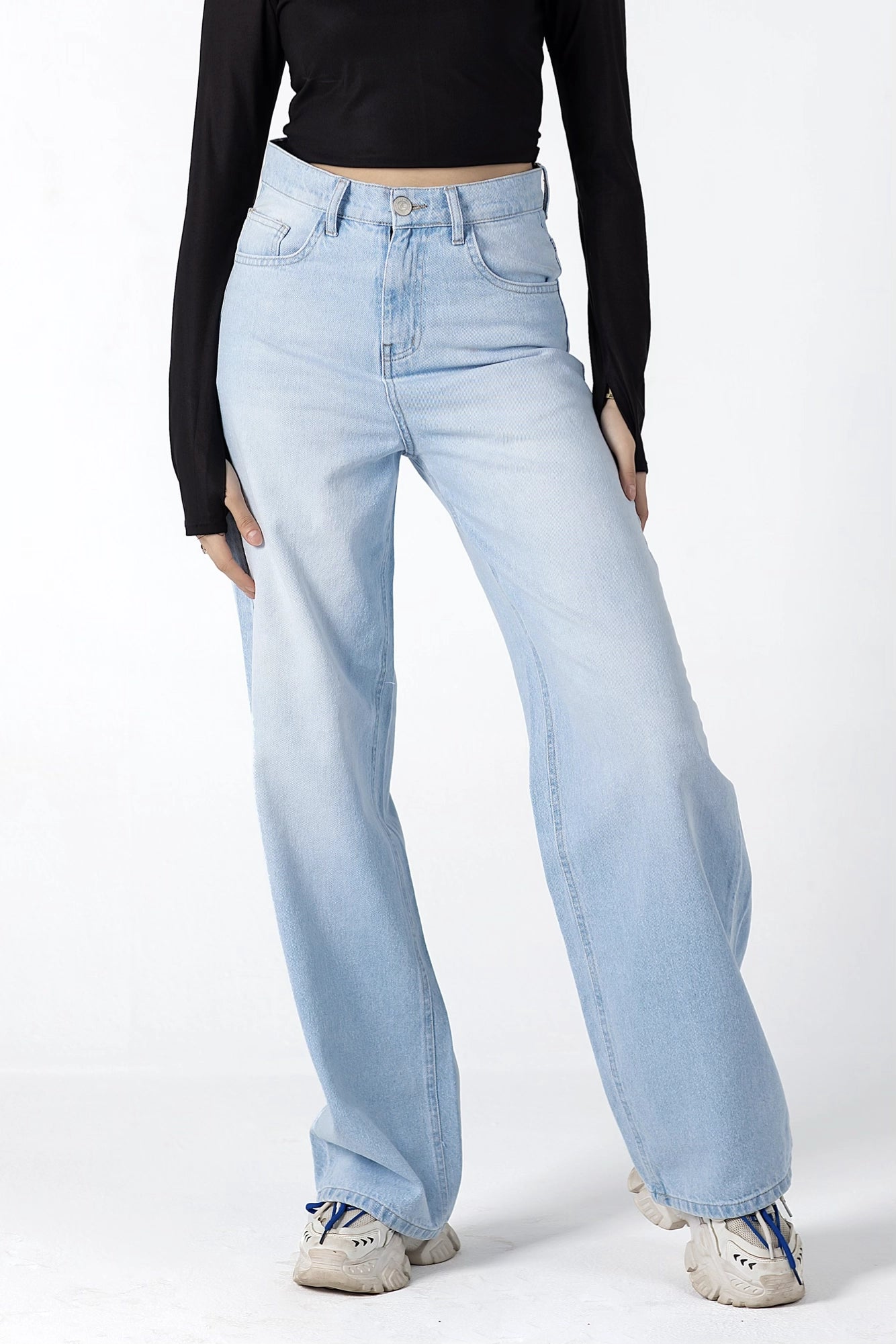 Light Ice Wash High-Rise Denim Palazzos