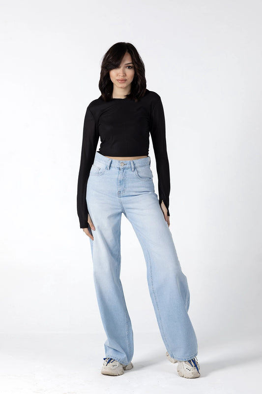 Light Ice Wash High-Rise Denim Palazzos