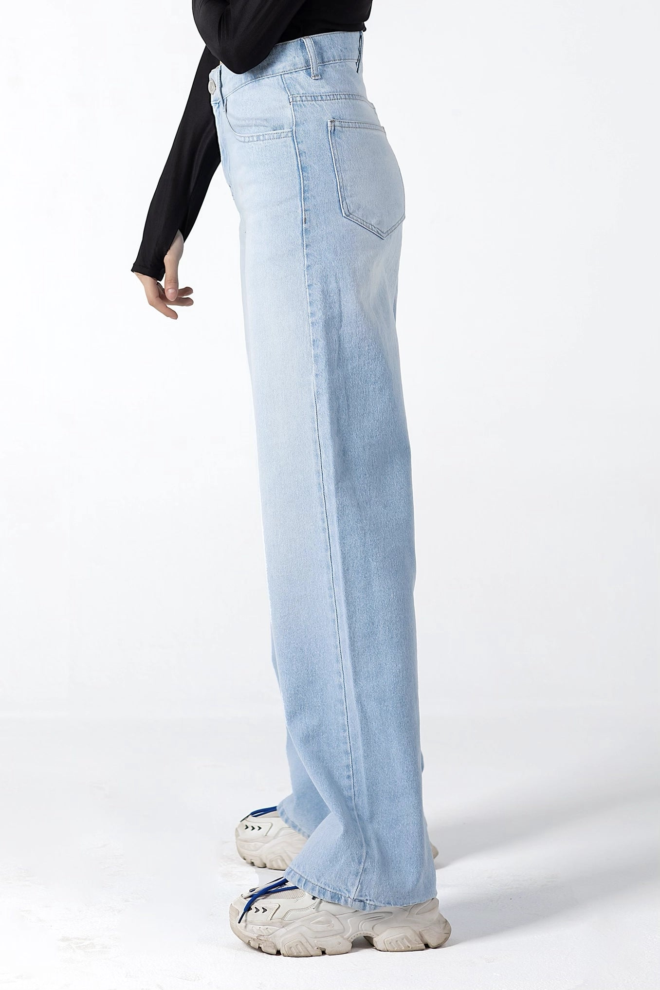 Light Ice Wash High-Rise Denim Palazzos