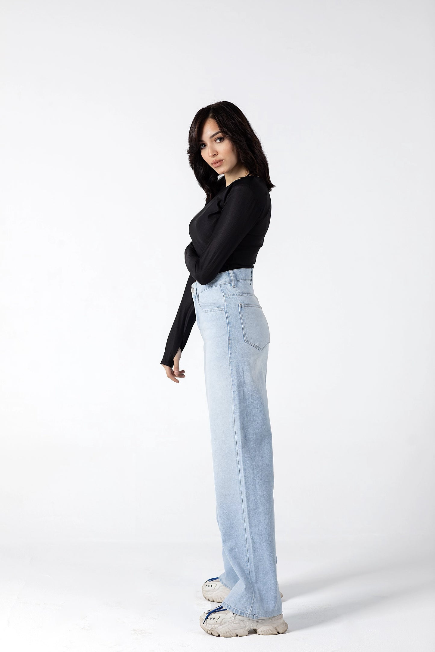 Light Ice Wash High-Rise Denim Palazzos