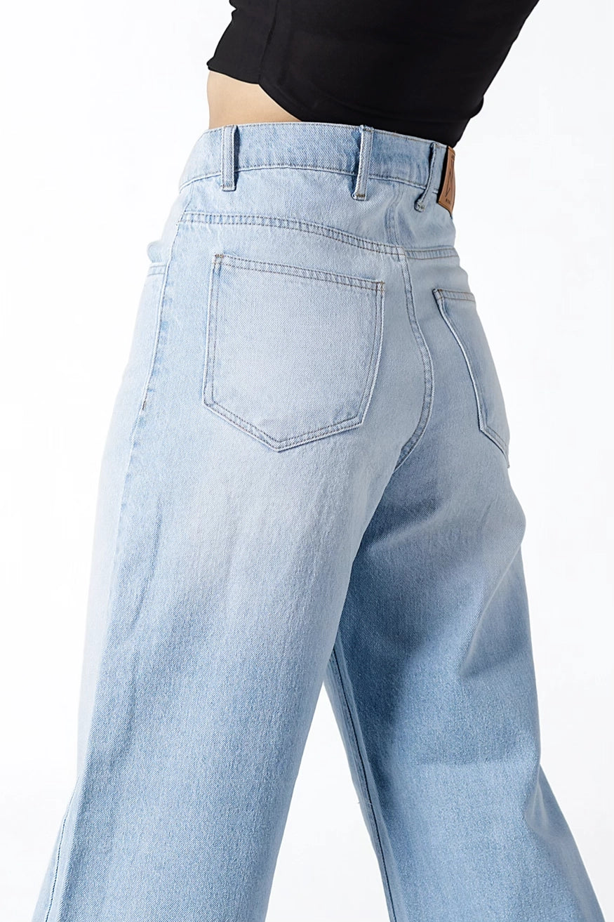 Light Ice Wash High-Rise Denim Palazzos