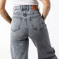 Grey Acid Wash High-Waisted Jeans