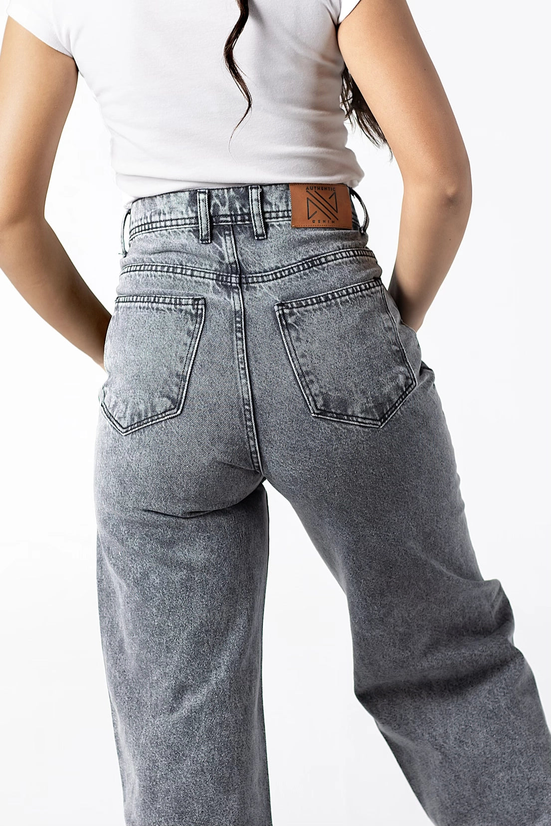 Grey Acid Wash High-Waisted Jeans