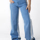 Dual-Tone Side Bleach Wide-Leg Denim Jeans in Blue