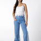 Dual-Tone Side Bleach Wide-Leg Denim Jeans in Blue