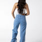 Dual-Tone Side Bleach Wide-Leg Denim Jeans in Blue