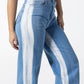 Dual-Tone Side Bleach Wide-Leg Denim Jeans in Blue