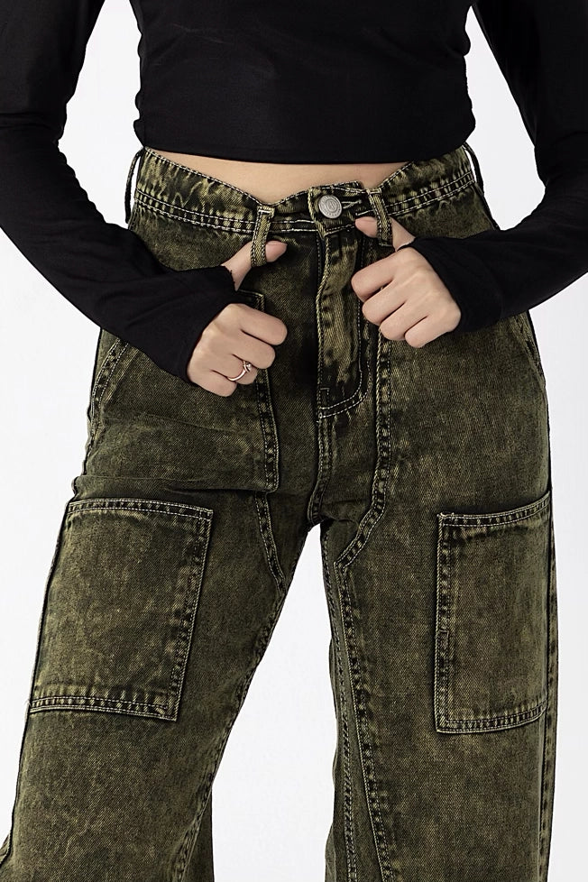 Vintage Olive Green High-Waisted Jeans