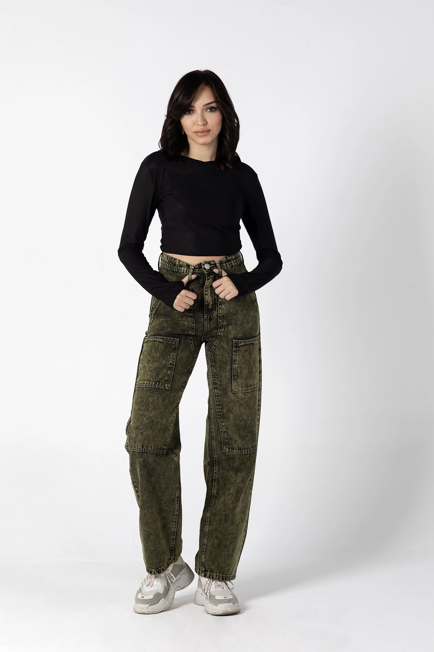 Vintage Olive Green High-Waisted Jeans