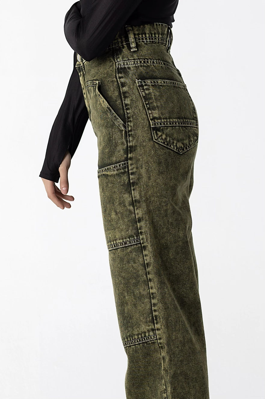 Vintage Olive Green High-Waisted Jeans