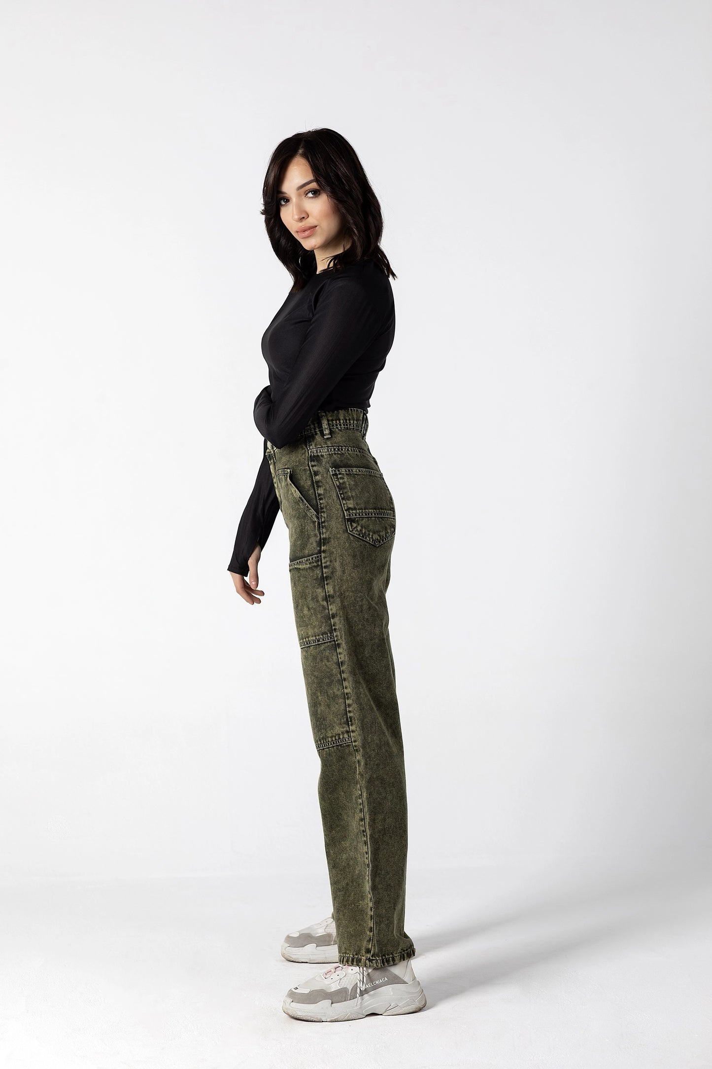 Vintage Olive Green High-Waisted Jeans