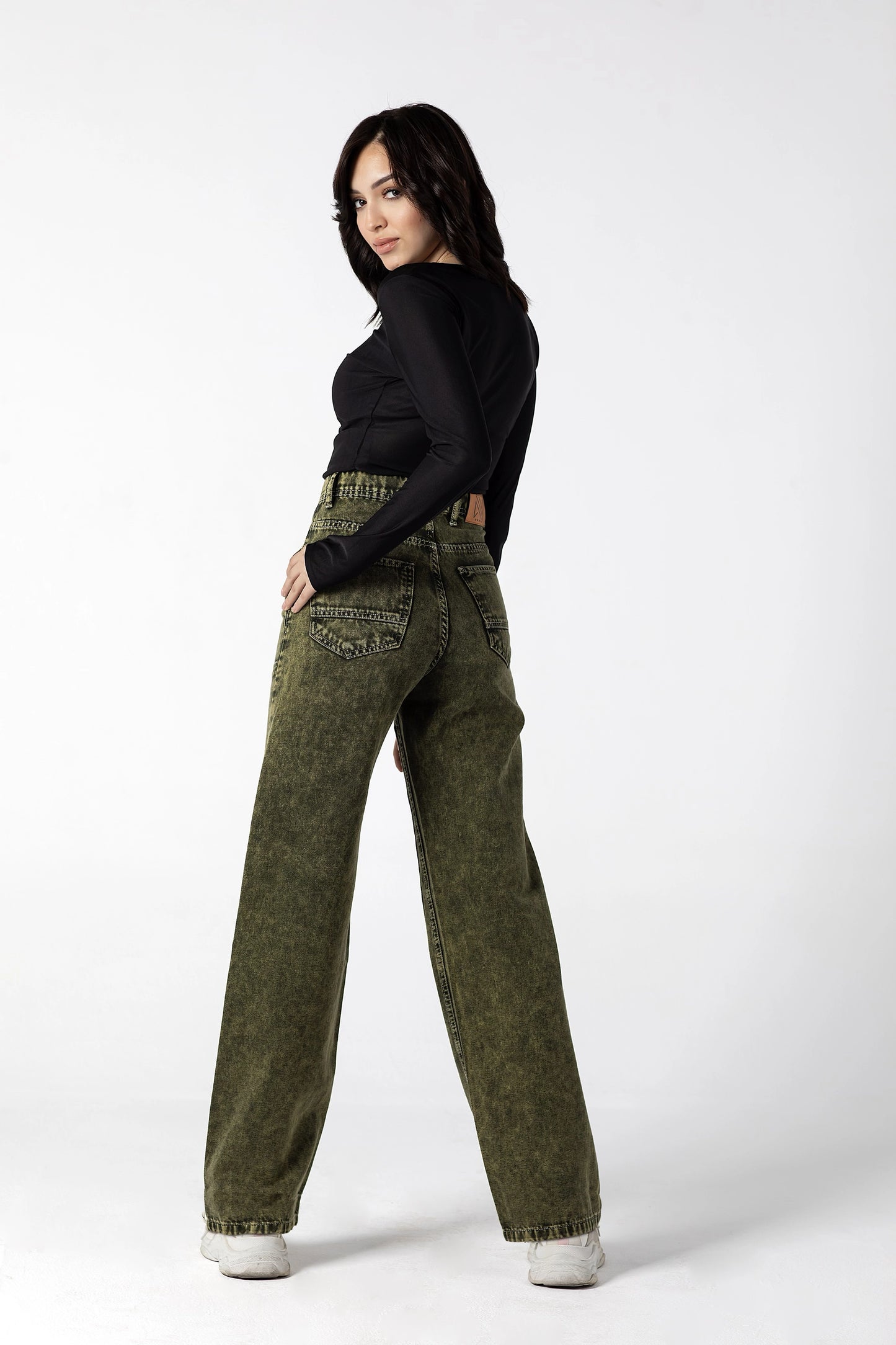 Vintage Olive Green High-Waisted Jeans