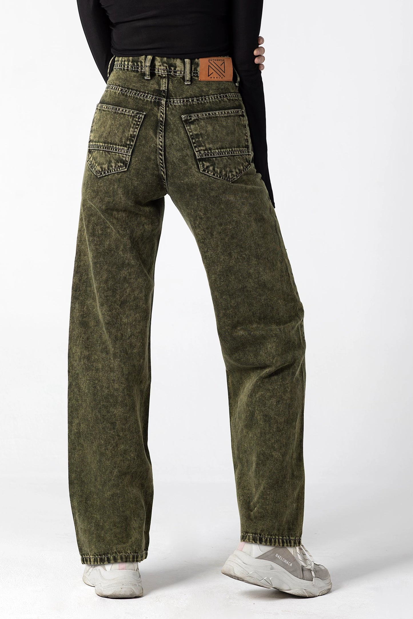 Vintage Olive Green High-Waisted Jeans