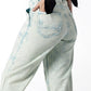 Distressed Ice-Blue Lemon Patchwork Jeans