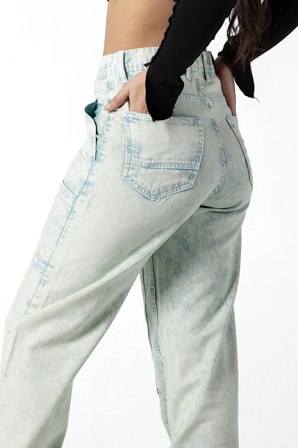 Distressed Ice-Blue Patchwork Jeans