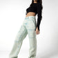 Distressed Ice-Blue Lemon Patchwork Jeans