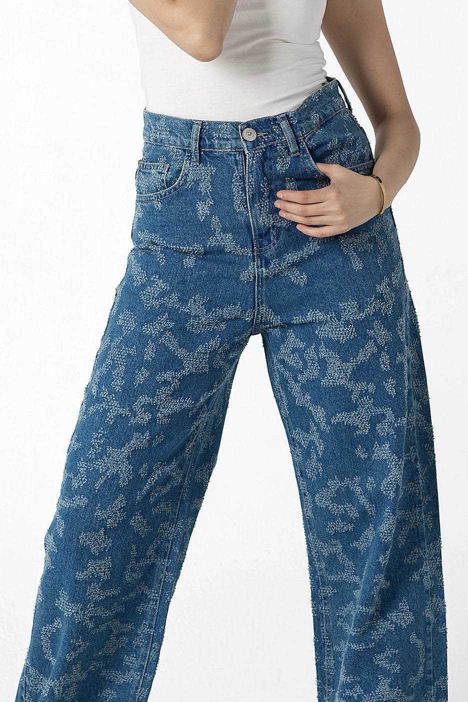 Boho-Chic Floral-Print High-Waisted Jeans