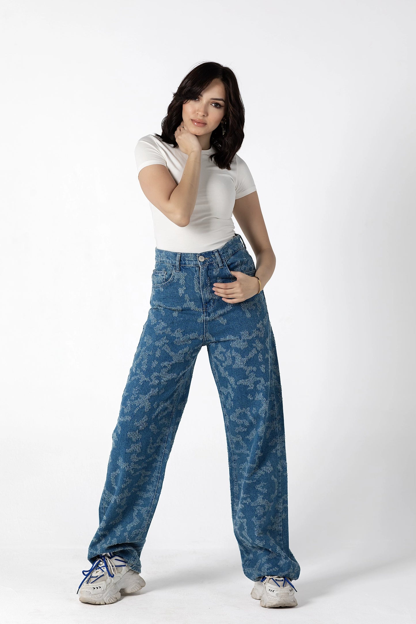 Boho-Chic Floral-Print High-Waisted Jeans