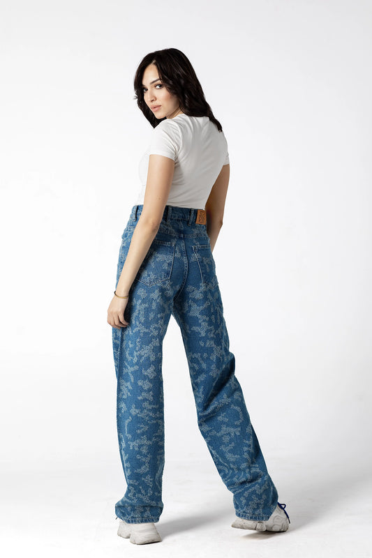 Boho-Chic Floral-Print High-Waisted Jeans