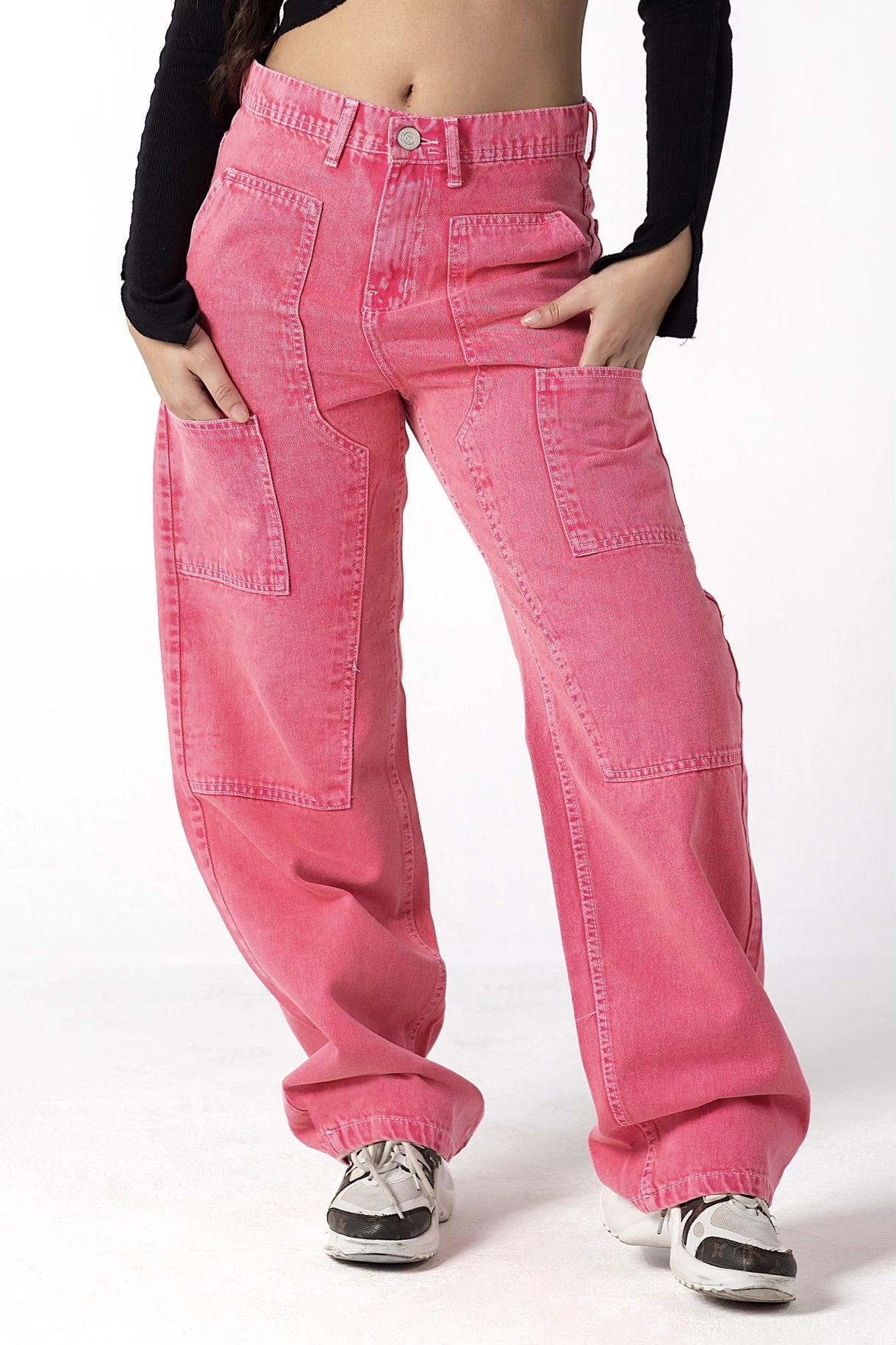 Rose-Tinted Wide-Leg Denim Jeans