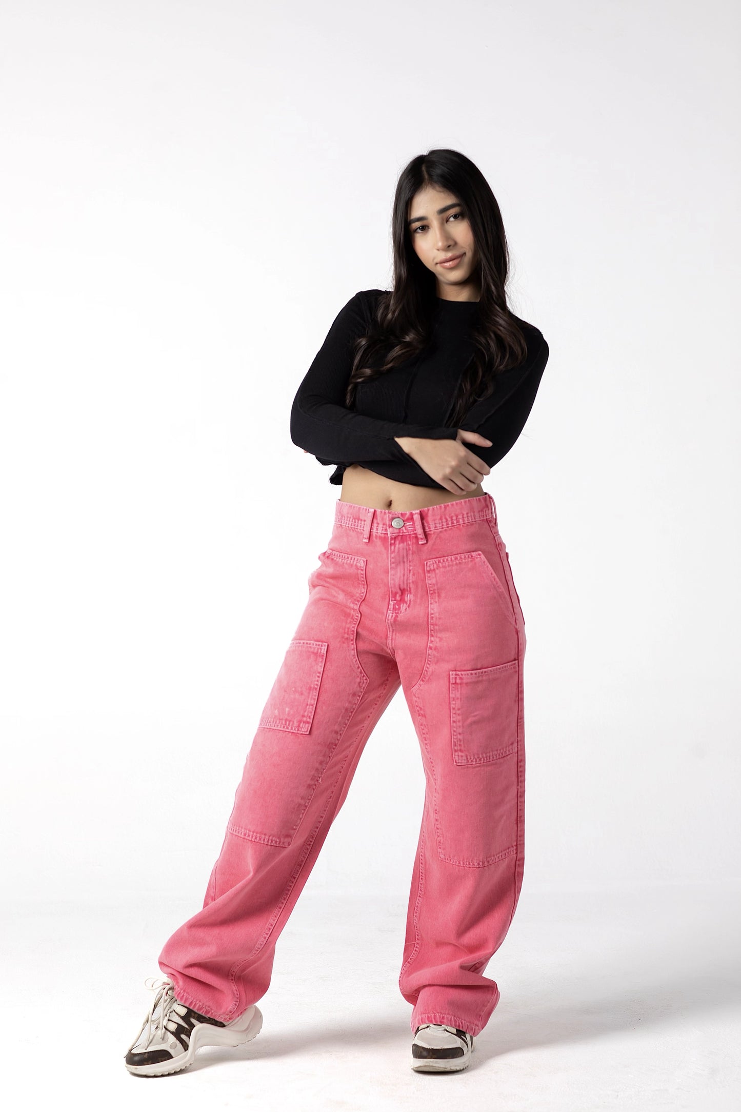 Rose-Tinted Wide-Leg Denim Jeans