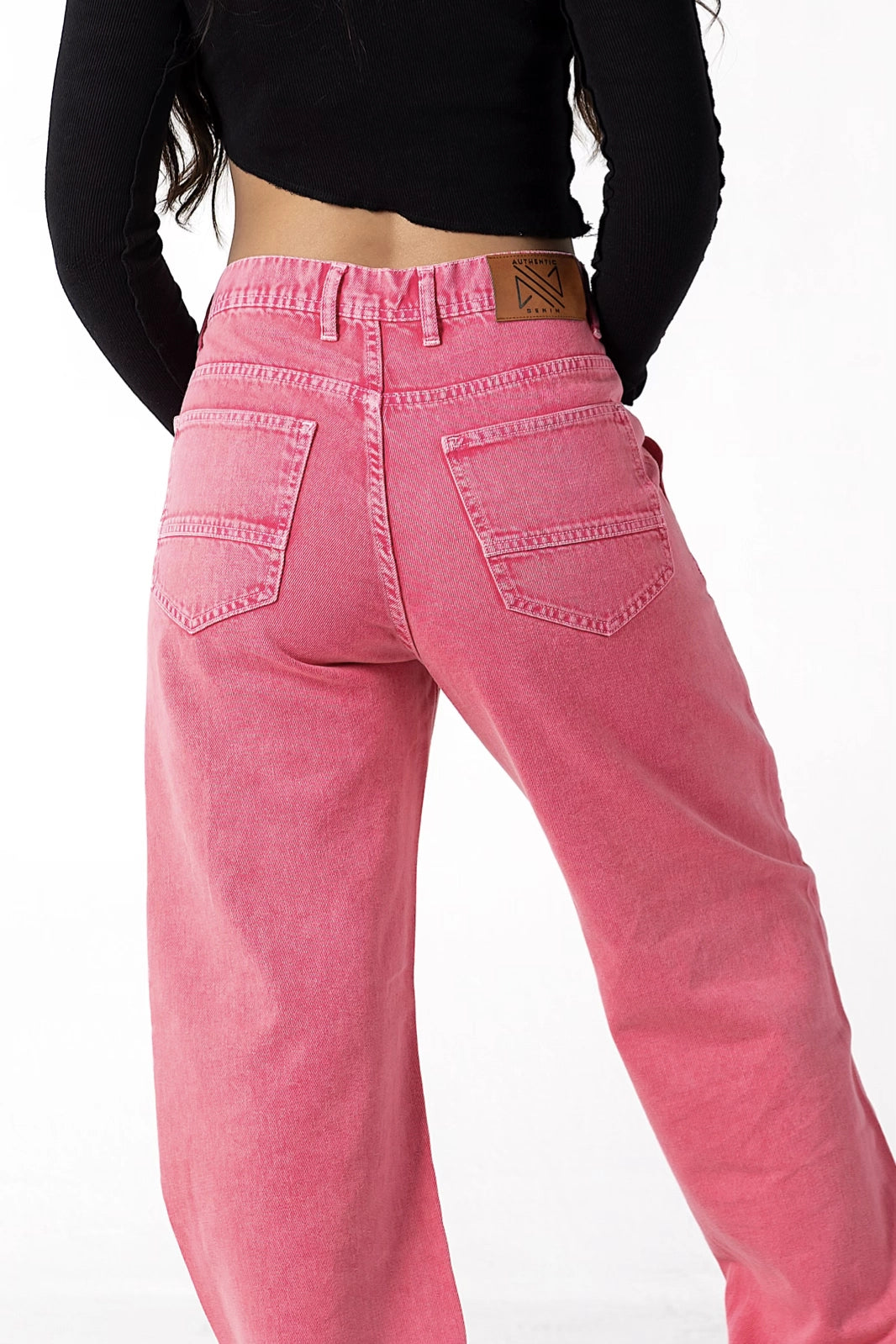 Rose-Tinted Wide-Leg Denim Jeans