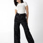 Midnight Floral Jacquard Wide-Leg Jeans